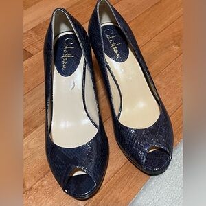 Cole Haan + Nike Air, Blue/purple/black leather Snake Skin Peep Toe Heels